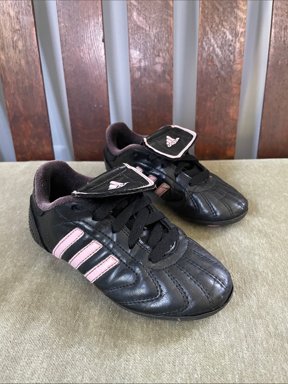 adidas Kids Black Sneakers with Pink Stripes